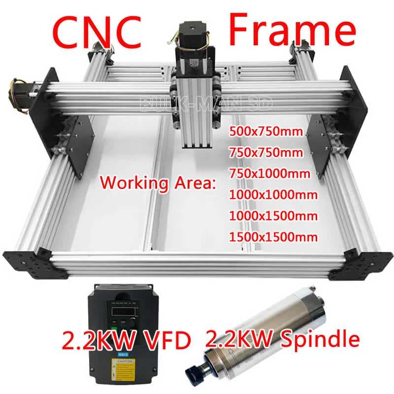 Diy CNC 1500x1500mm Frame 3 Axis with 2.2KW VFD Inverter 2.2KW Water Cooled Spindle for CNC Engraver Laser Engraving Machine