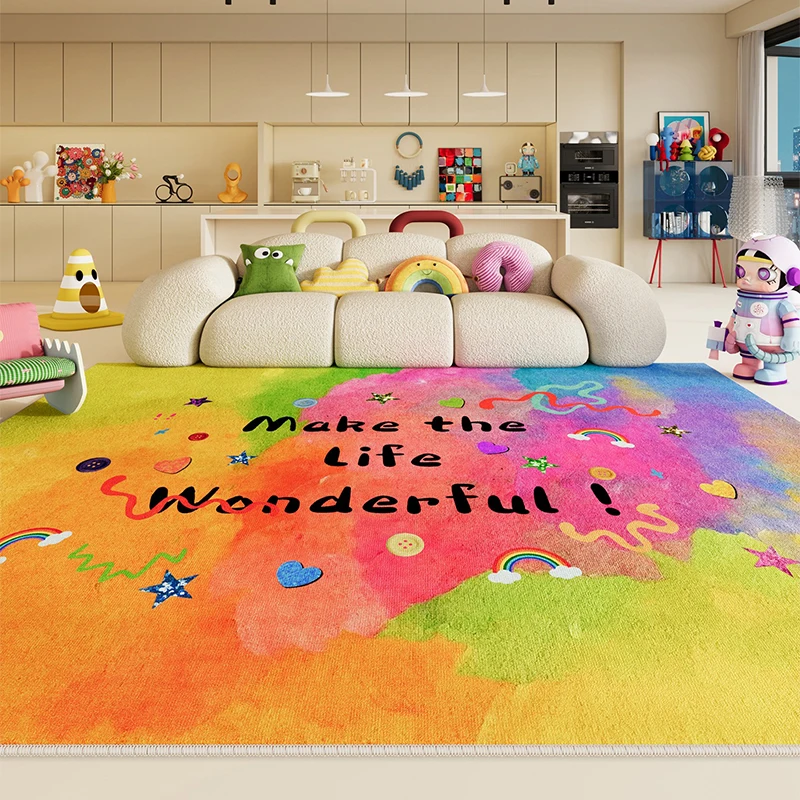 

Living Room Carpet Non-slip Waterproof Dirt-resistant Floor Mat Colorful Letter Cute Pattern Rug Large Size Home Decoration Mat