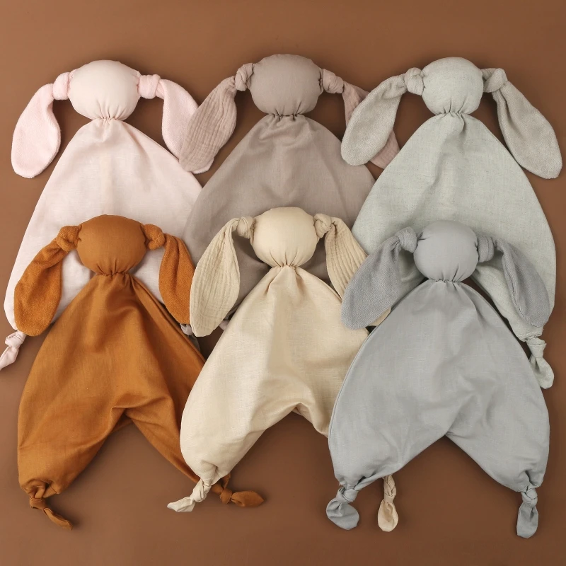 

Baby Security Blanket Soothe Appease Towel Linen Cotton Animal for Doll Teething Bib Infants Comfort Sleeping Nursing Bi