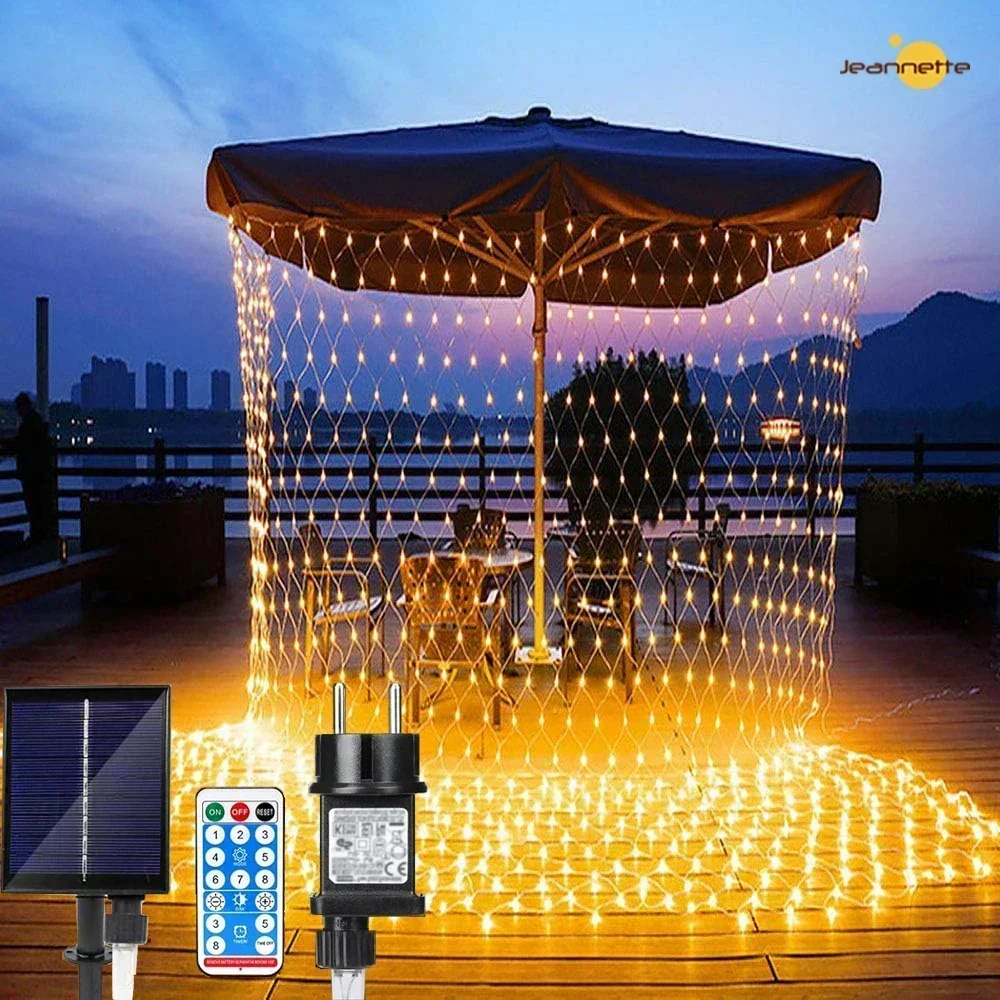 

Solar LED Net Lights Outdoor 192led Light Network Leds Control 8 Modes Raincoat Chain Lights for Christmas Curtain Decor Balcony