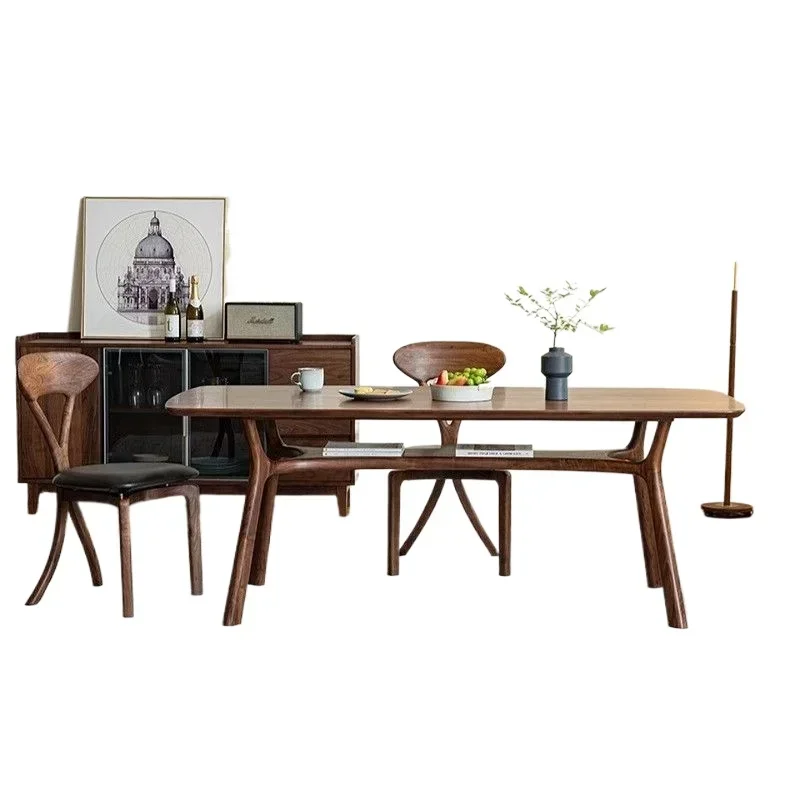 Imported North American black walnut dining table and chair combination solid wood rectangular