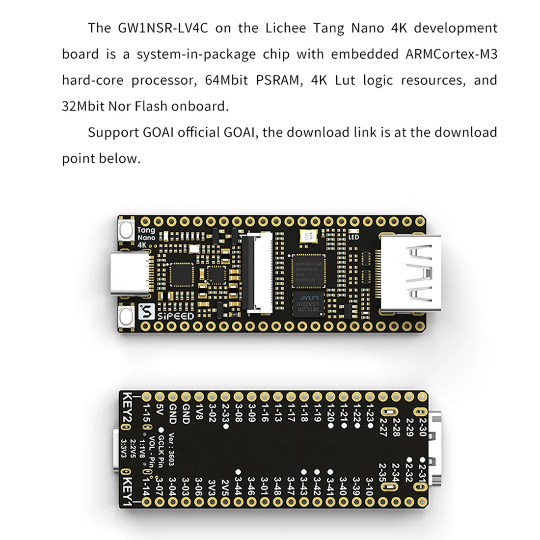 Tang Nano 4K Gowin Minimalist FPGA Develop-Ment Board -Compatible Camera, Only Core