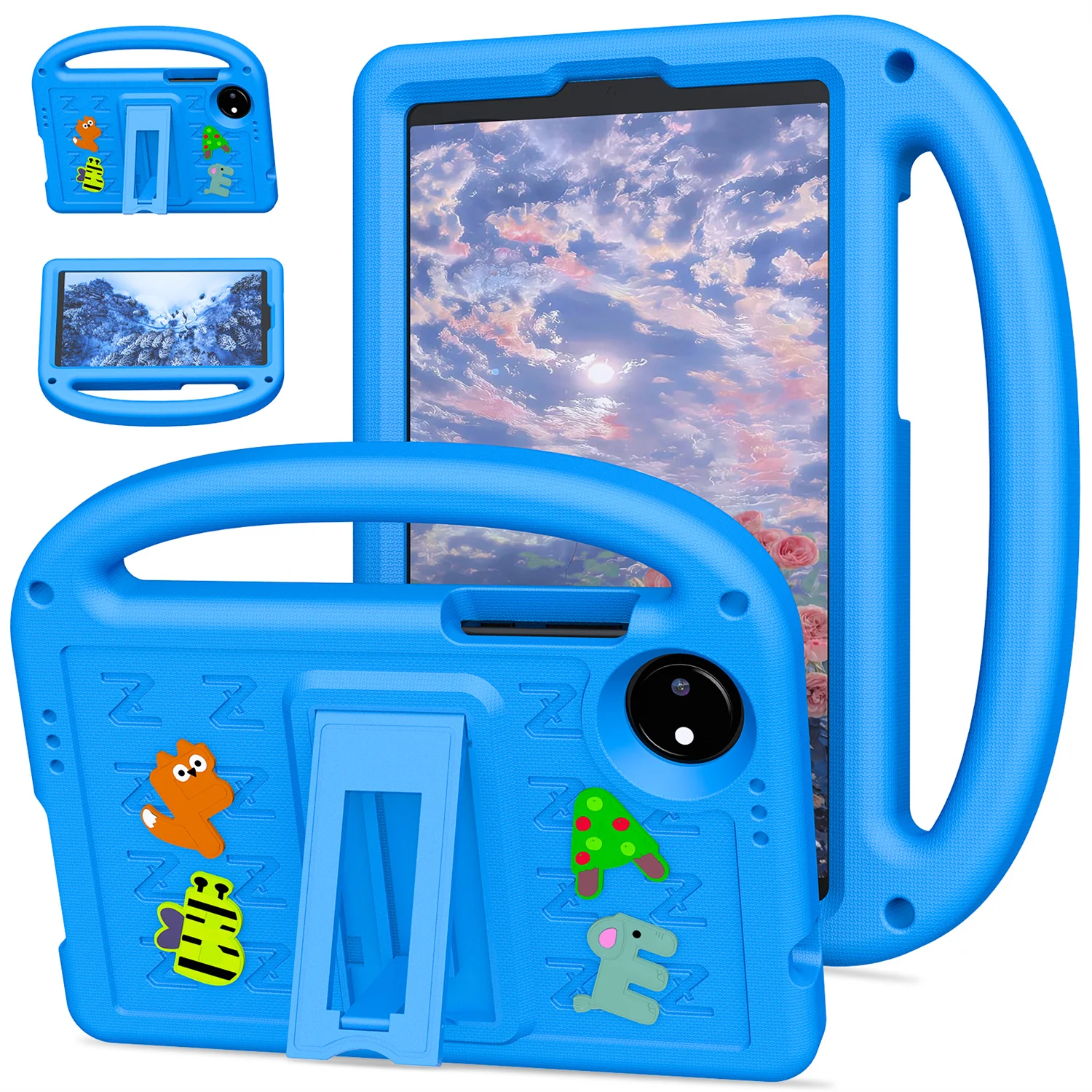 For Xiaomi Redmi Pad SE 4G 8.7 inch Kickstand Case Cartoon Design Anti-Drop EVA+PC Tablet Cover with Strap for Kids - Blue