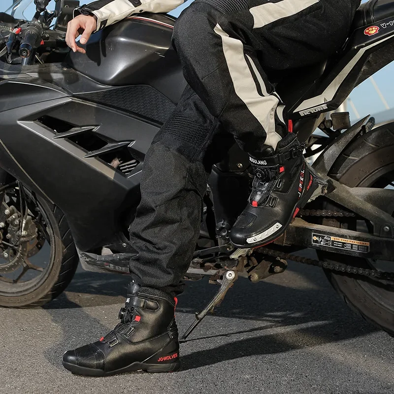 

Nine-strand wolf waterproof motor boots, Non-slip middle-top riding shoes, Men's moto travel gear, Wear-resistant footwear