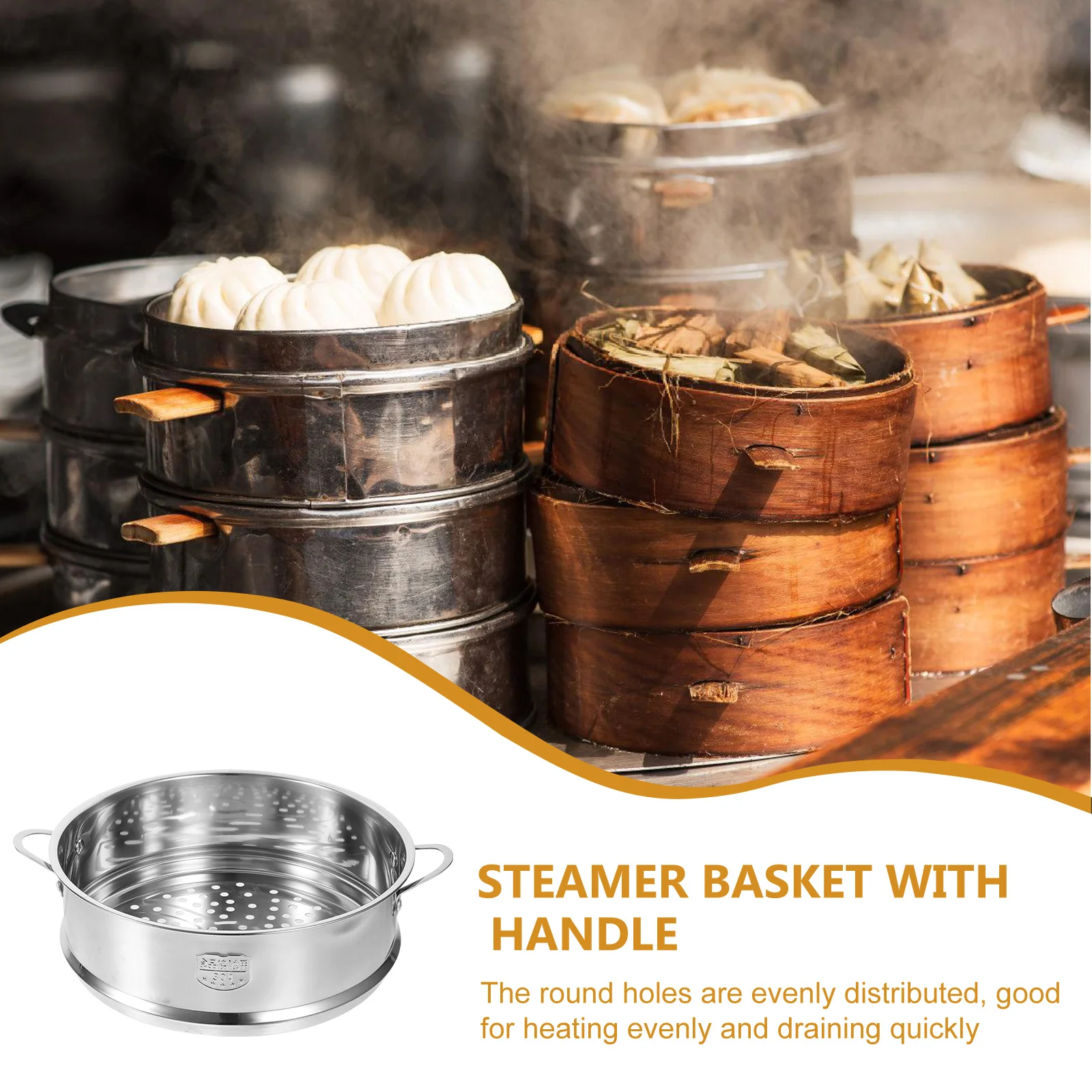 

2pcs 304 Stainless Steel Steamer Basket 22cm Handle Kitchen Rack for Buns Eggs Fish Multi functional Lightweight
