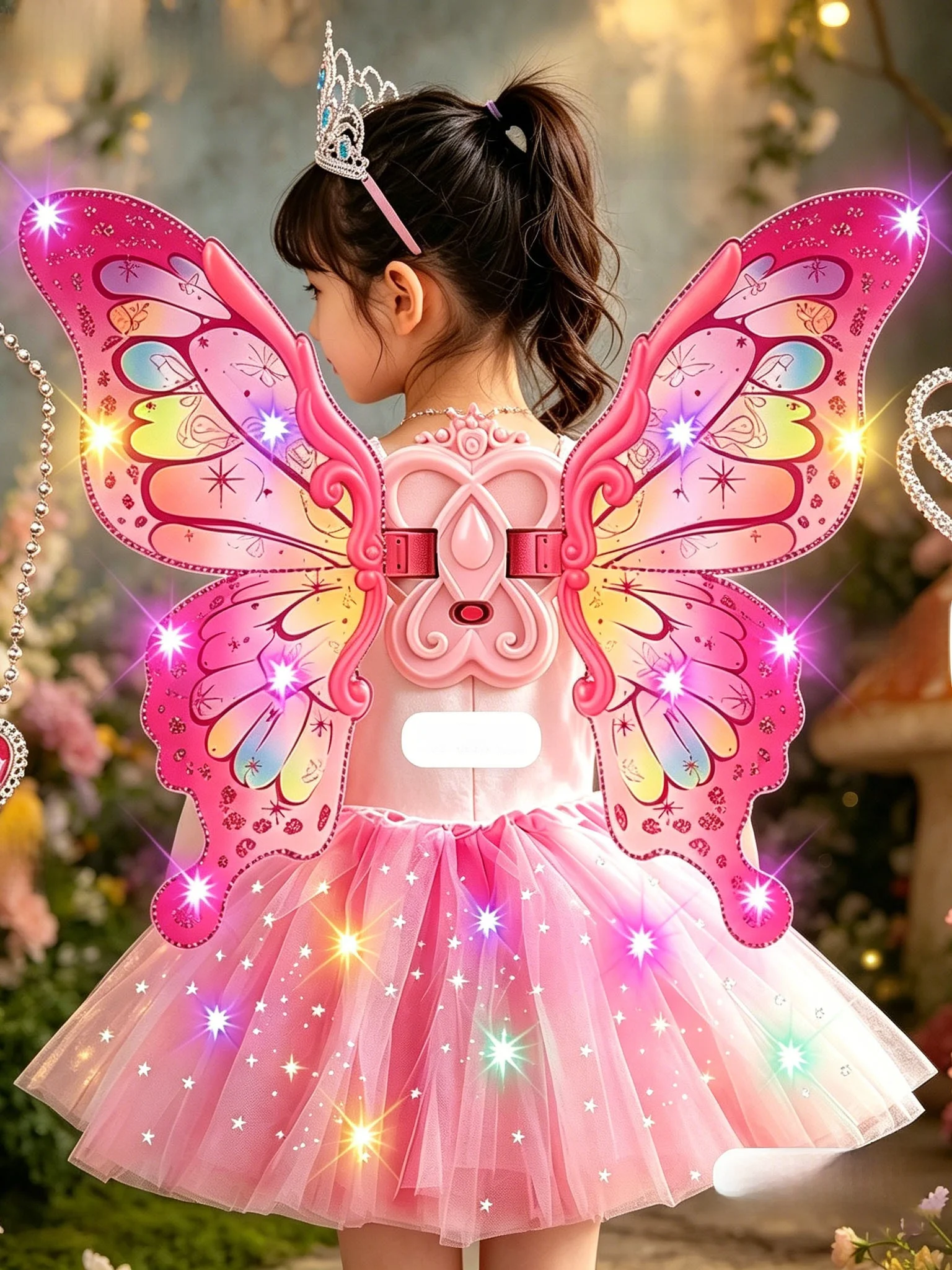 電動光る妖精の羽セット-女の子の誕生日プレゼント-光るプリンセススカート-ワンド-ネックレス-子供のおもちゃ-プラスチック素材