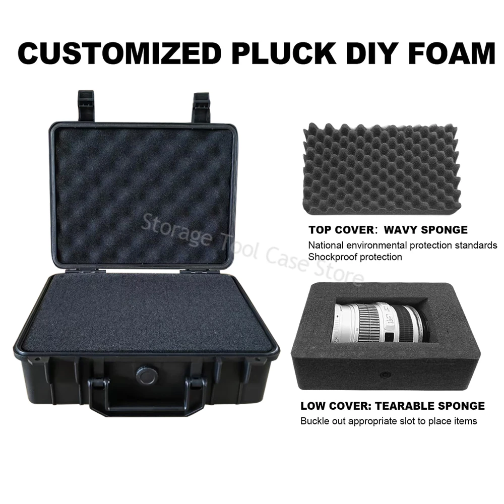 Plastic Toolbox Waterproof Hard Carry Tool Case with Sponge Shockproof Equipment Instrument Tool Box Safety Protector Organizer