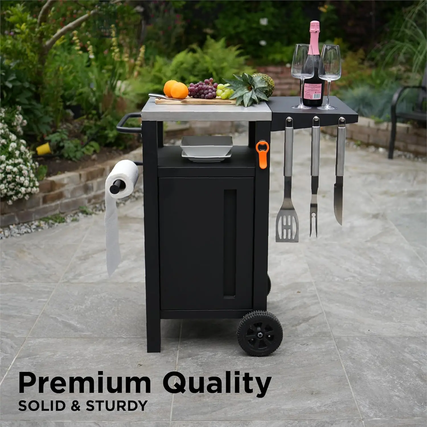 Grill Cart Outdoor with Storage, Modular BBQ Cart, Bar Patio Kitchen Island Prep Stand Cabinet