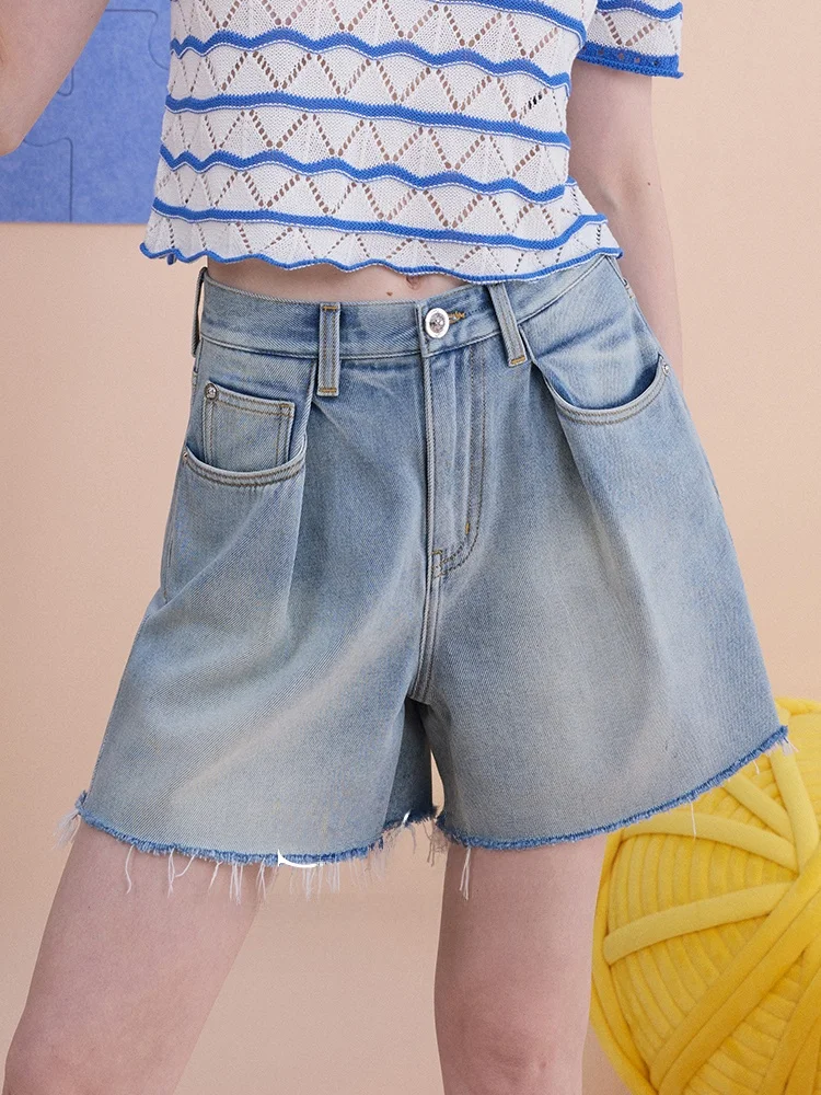 

Мягкие винтажные джинсовые шорты с необработанным краем, повседневные, с высокой талией, из хлопка, широкие брюки для женщин, летние, свободного кроя, джинсы