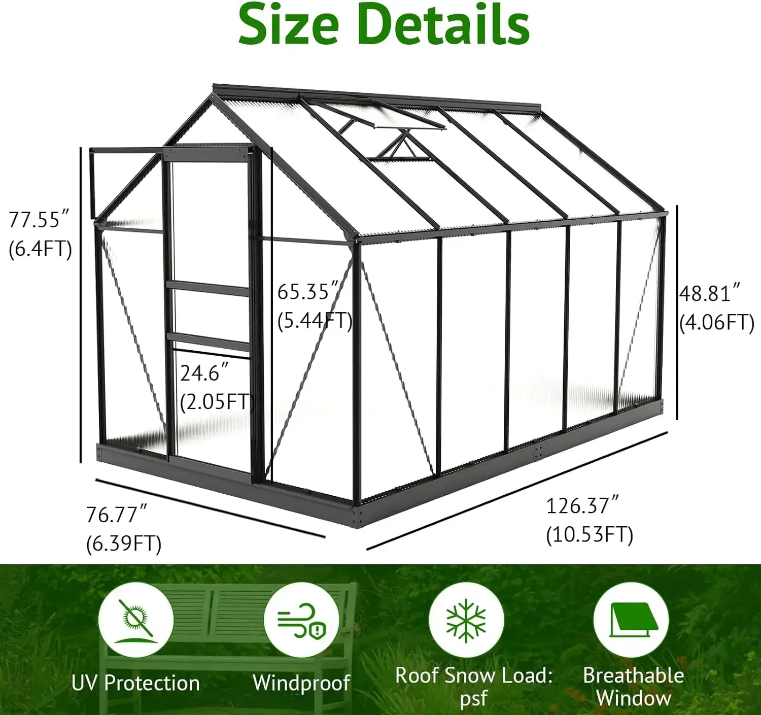 6x10ft Polycarbonate Greenhouse, Heavy Duty Walk-in Aluminum Greenhouse for Outdoors