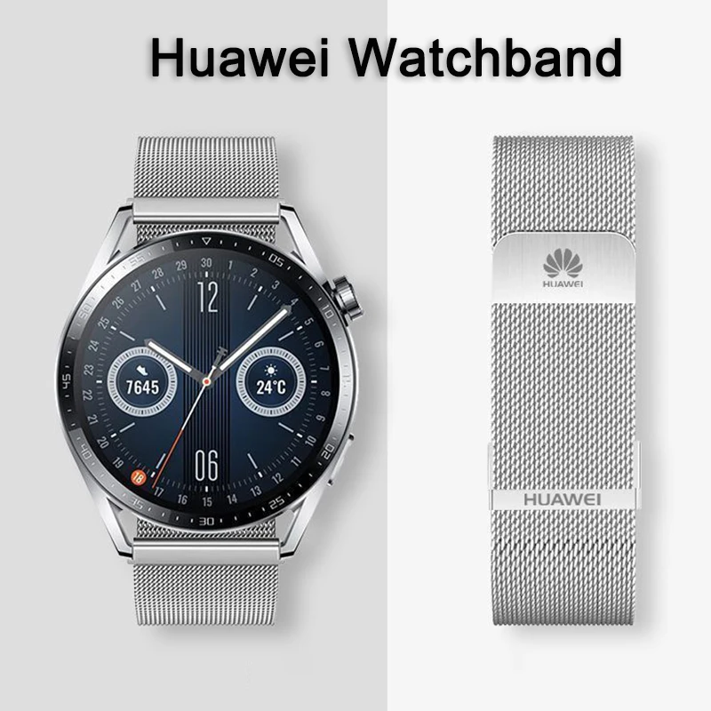 Alça Huawei milanesa para relógio huawei gt3, feita de aço inoxidável, 20mm, 22mm, para gt2/2 pro, gt2e