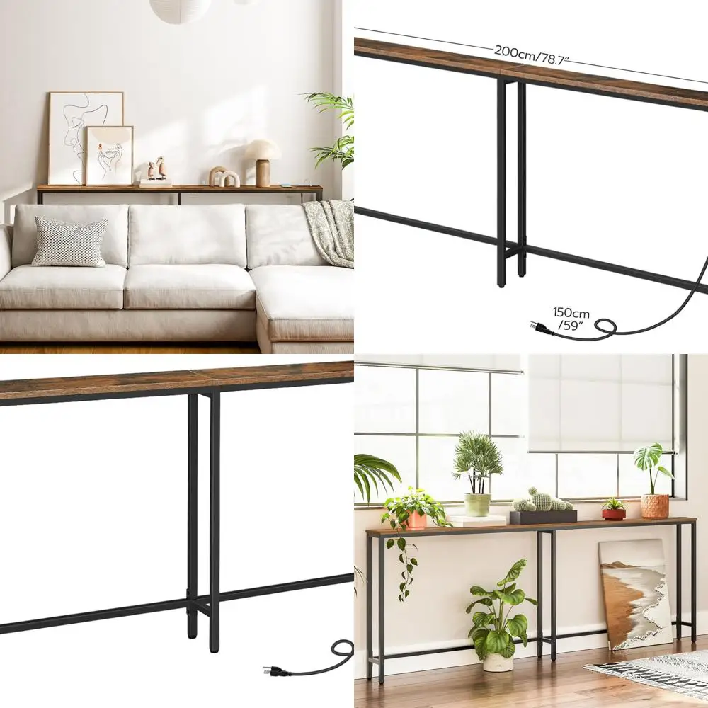 

Rustic Brown 78.7 Narrow Console Table with Charging, 5.9 Sofa Table, 2 Power Outlets, USB Ports, Ideal for Entryway, Living Roo