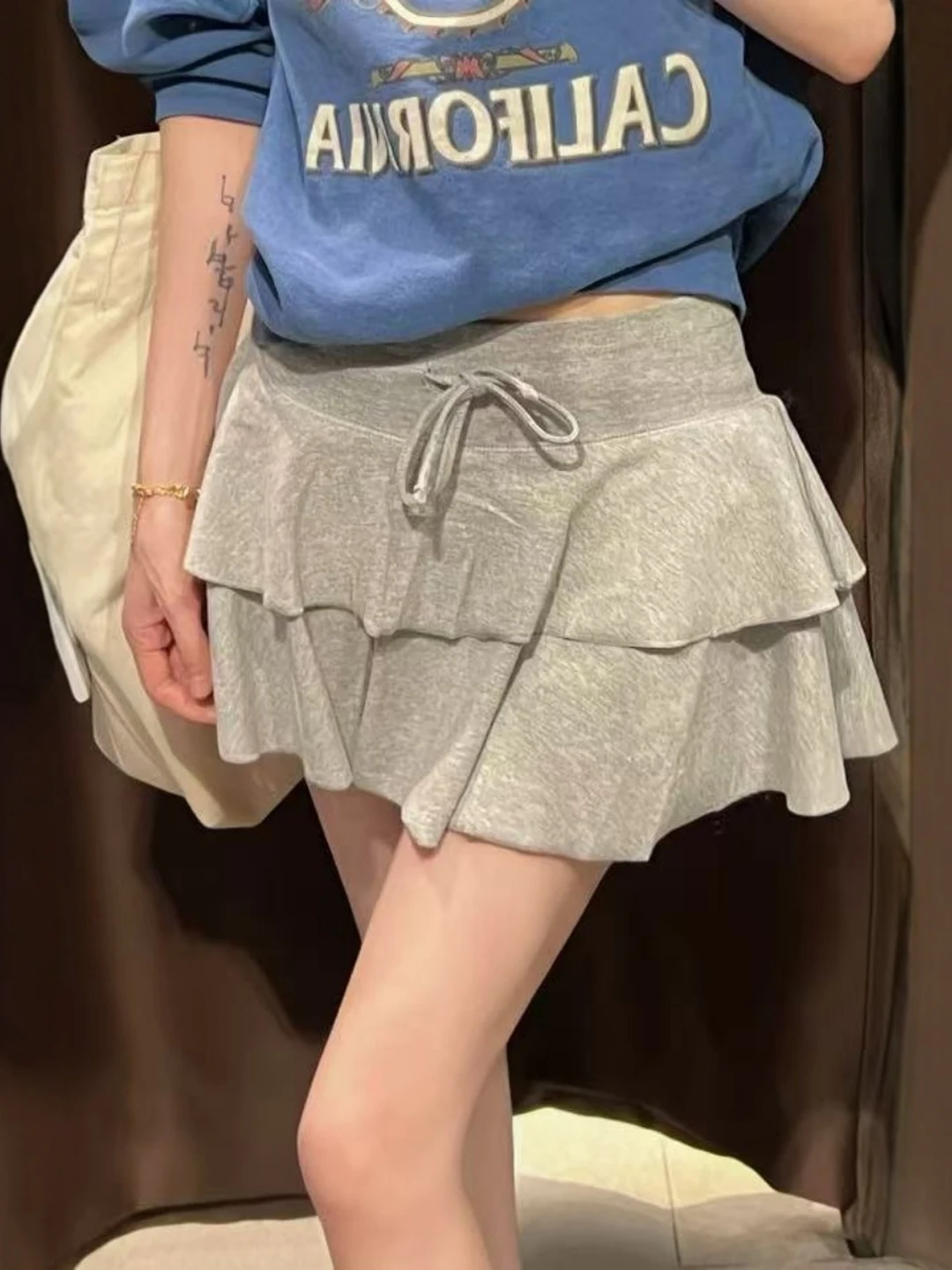 

A-Line Skirt Women's Cotton Blend Decorative Overlap College Style Short Skirt Standard Fit Summer Season Ladies Fashion
