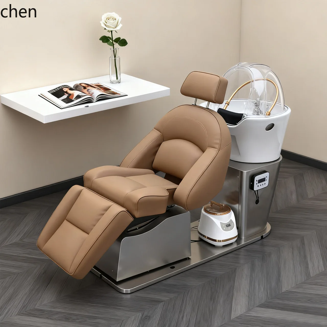 ZML Semi-Reclining Hair Salon Shampoo Bed, Salon-Specific Semi-Reclining Ceramic Basin Washing Bed, Beauty Bed