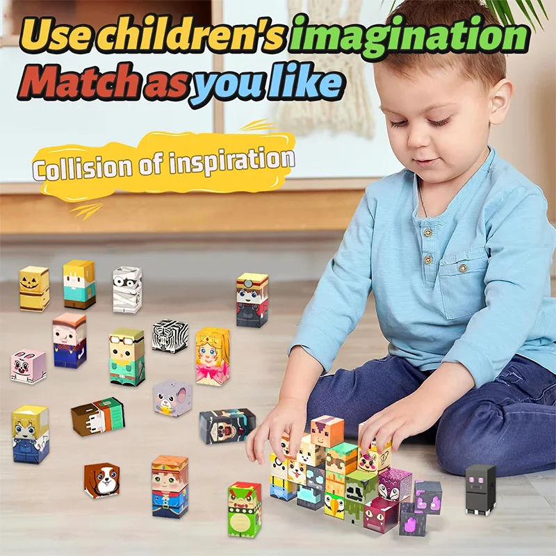 Character Magnetic Building Block Bricks Toy Mine World Stacking Set Role Model Set DIY Educational Creative Boy Girl Toys Gifts