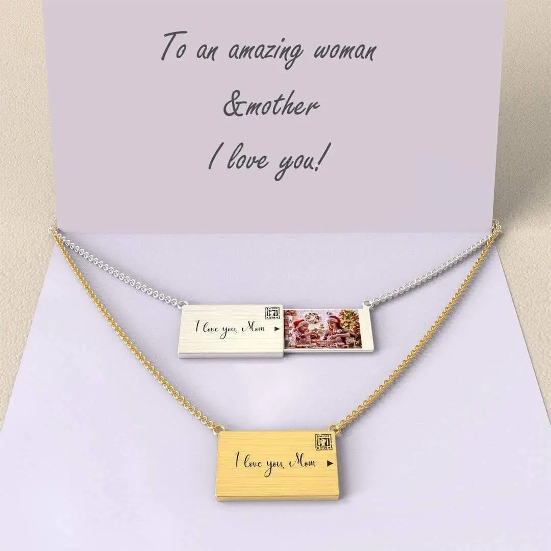 Amxiu Creative Pull-Up Photo Envelope 925 Sterling Silver Necklace Engrave Name Necklace Personalized Jewelry For Gift