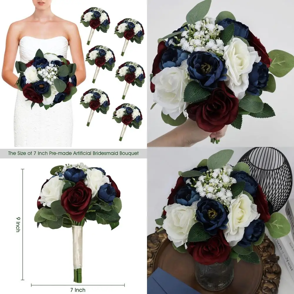 

Set of 6 11 Bury & Navy Blue Artificial Bridesmaid Bouquets for Wedding or Bridal Shower Decor