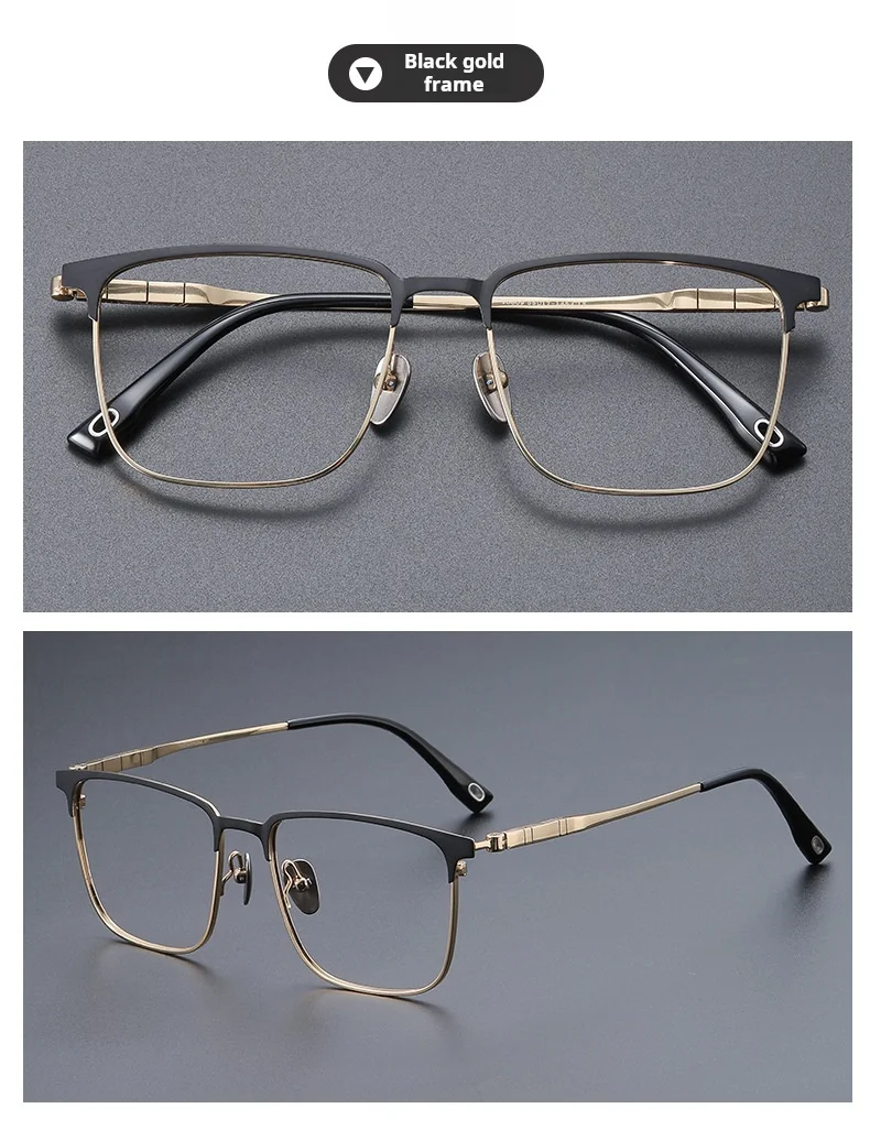 YIMARUILI Herren-Business-Titan-Brille, ultraleicht, Retro-Stil, quadratisch, große Größe, optisches Brillengestell 70809 – Detail 11