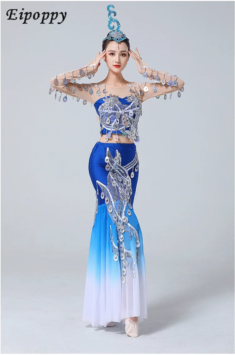 Dai Dance Kostuum Performance Kostuum Volwassen Performance Wear Lovertjes Fishtail Rok