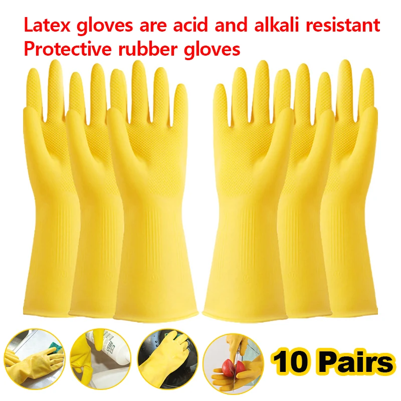 10 Pairs of Rubber Gloves Household Kitchen Cleaning Thickened Oxford Latex Leather Rubber Gloves Non-slip Wear-resistant