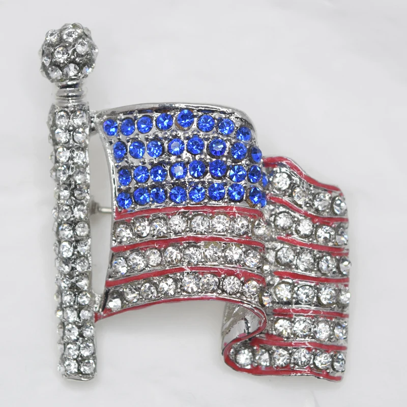 

12pcs/lot Wholesale Fshion Brooch Rhinestone Enameling USA FLAG Pin brooches jewelry Gift C101355