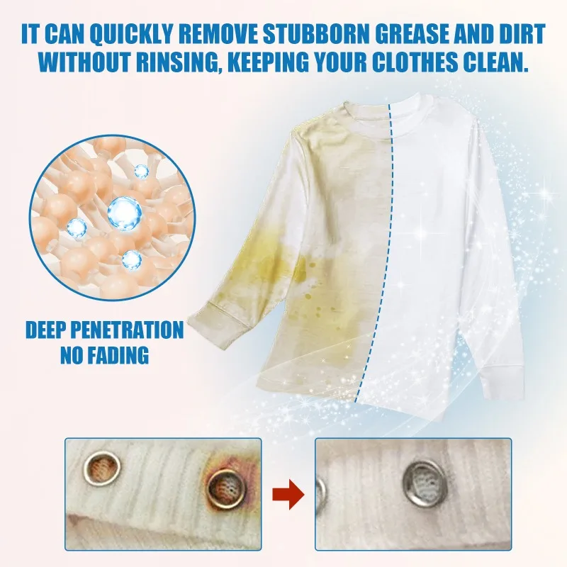Power Stain Remover 60ml Instant Clothes Cleaner for Grease Yellow Stains Fabric Spot Treatment Portable Dry Cleaning Solution