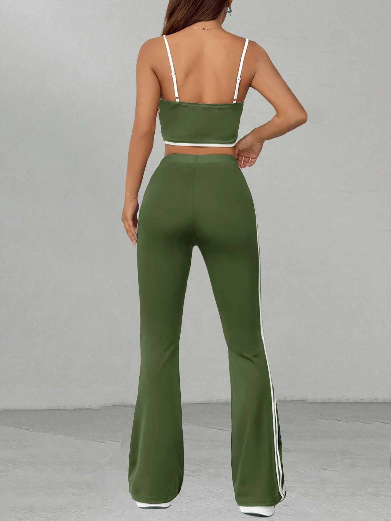 Women's casual minimalist white striped vest and trousers two-piece set