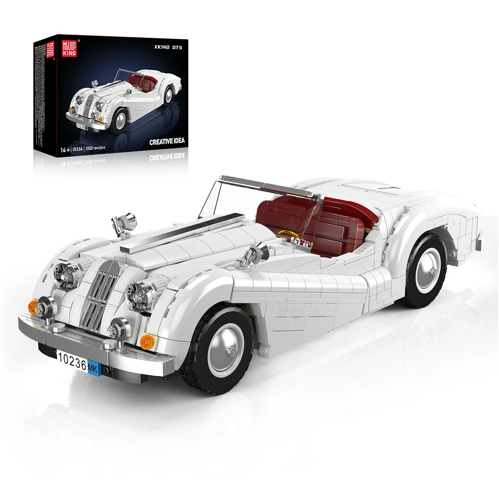 10236 Vintage Cabrio-Baustein-Auto, Retro-Klassiker, Sportwagen-Modellbausatz für Erwachsene, Sammler, fortgeschrittene Bauher