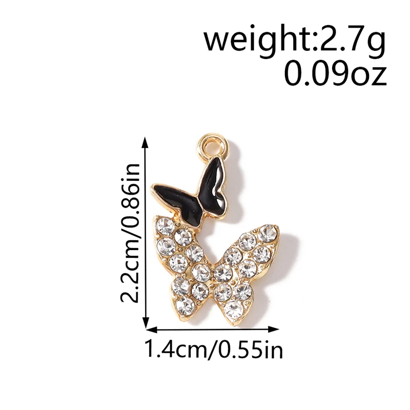 10 Stück 14 x 22 mm niedliche Kristall-Metall-Tier-Schmetterlings-Anhänger für die Schmuckherstellung, Halsketten, Ohrringe, DIY-Bastelzubehör – Detail 1