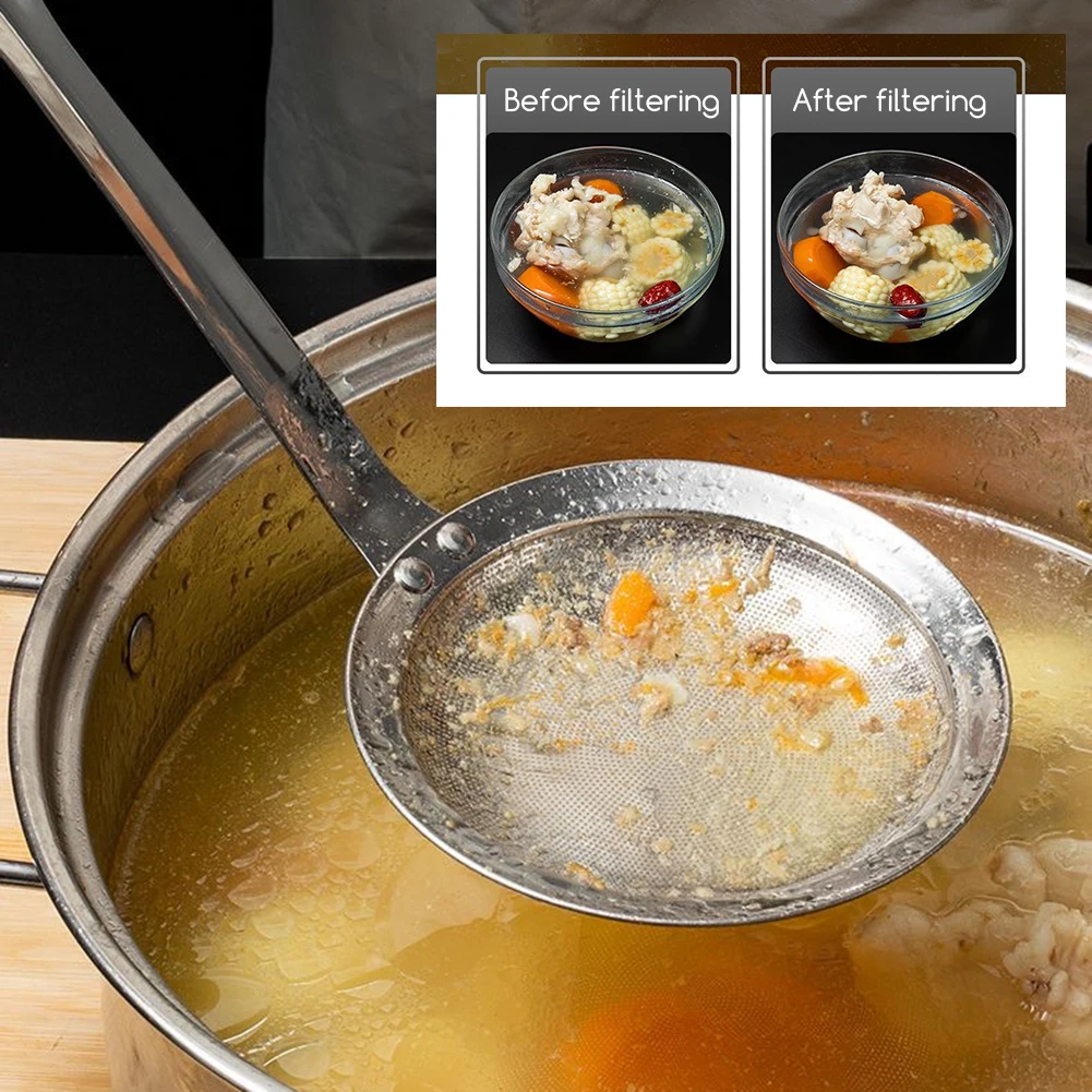 Stainless Steel Colander Spoon,Kitchen Soup Gravy Oil Soup Fat Separator Ladles Skimmer Spoon Soup Colander,Food Net Strainer