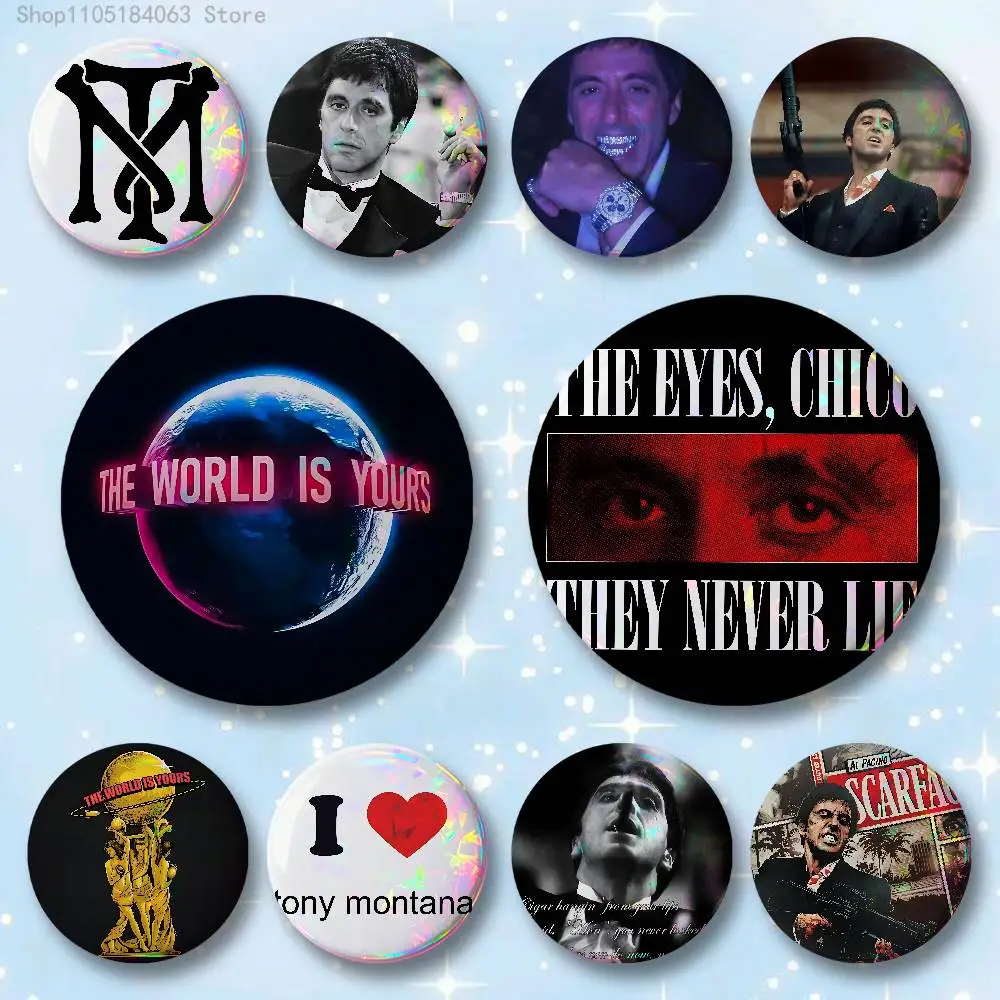

Tony Montana S-SCARFACE Badges 25 32 44 58 75 mm Round Cosplay Pin Bag Decor Fans Collect Friends Gifts Brooch Souvenir