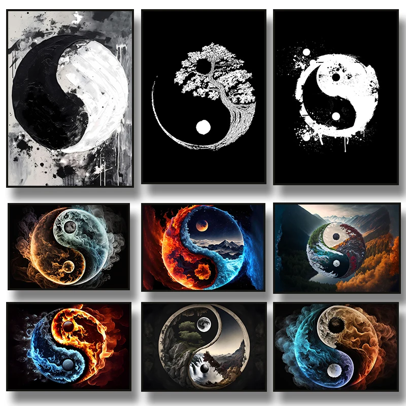 Tai Chi Yin and Yang Balance Landscape Prints Poster Canvas Painting Modern Wall Art Pictures for Living Room Bedroom Home Decor