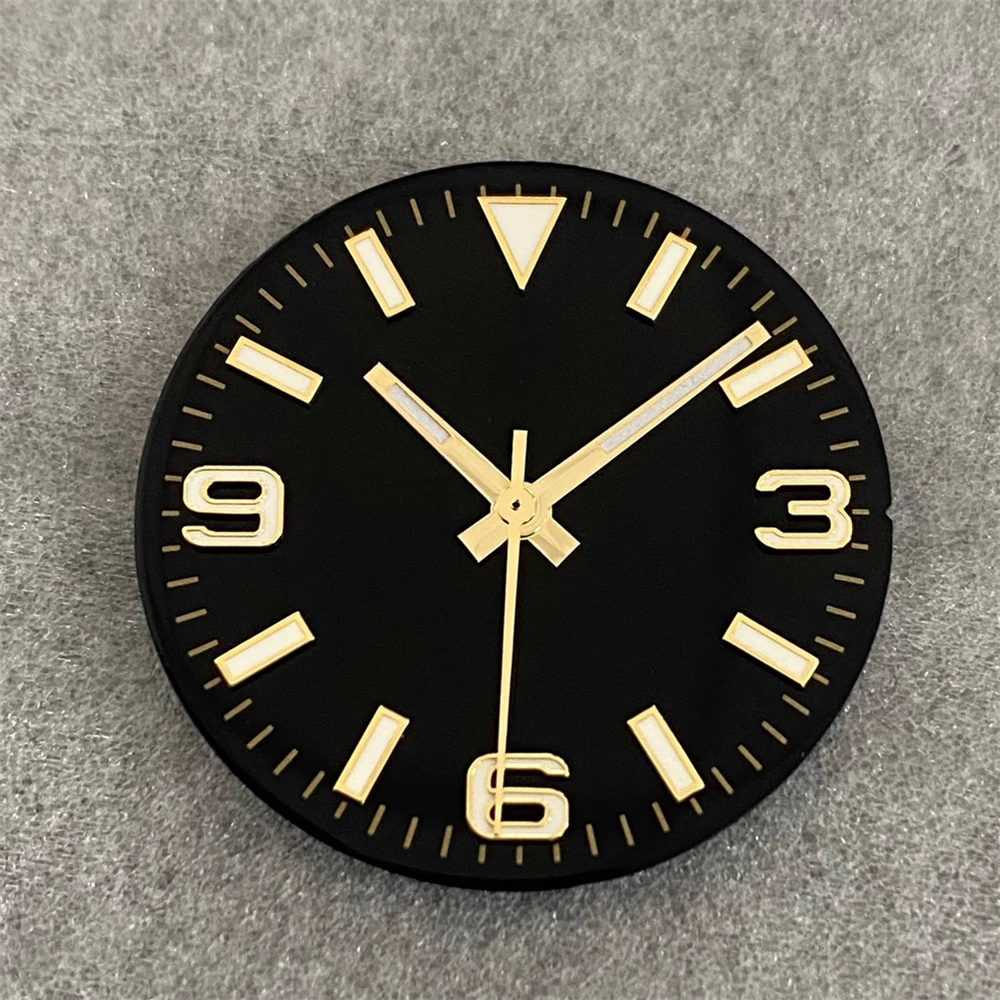 

NH35 Dial 28.5mm, 369 Numerals Nail Watch Dial + Watch Hands with Green Luminous for NH35/NH36/4R/7S Movement Watch Face Pointer