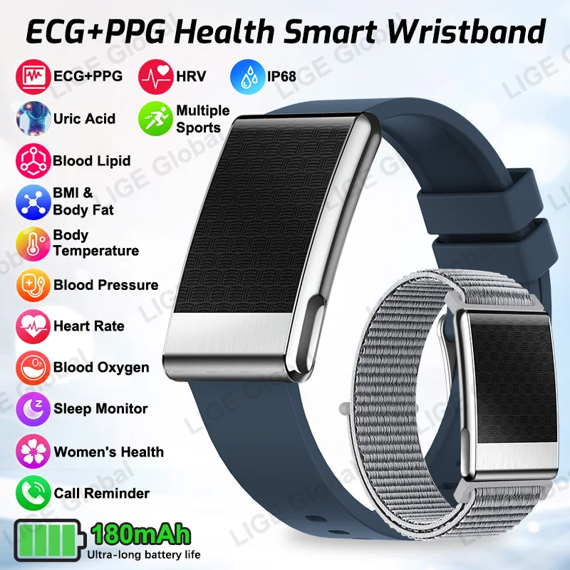 

LIGE New ECG+PPG Smart Bracelet Uric Acid Blood Lipid Blood Oxygen Pressure Body Temperature Men Women Sports Health Smartwatch