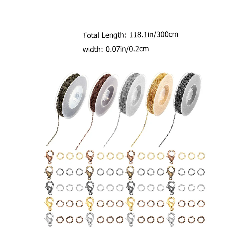 1Set Jewelry Making Chain Kit Electroplated Lobster Clasps Jump Rings for DIY Bracelet Necklace Craft Supplies