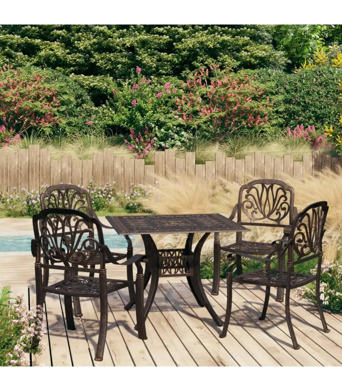 Garden sets bistro table and chairs 5 pieces cast aluminum bronze color