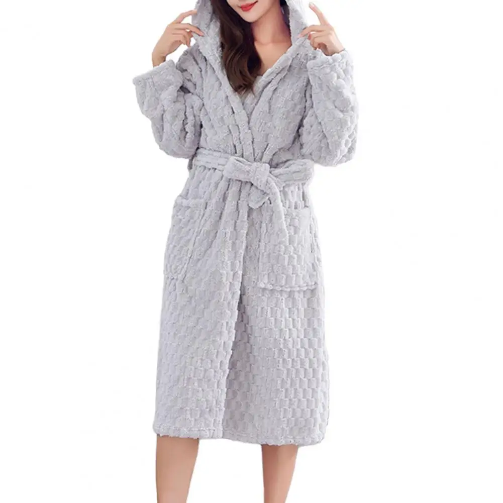 Ladies Nightgown with Strap Soft Women Nightgown Warm Cozy Women's Coral Fleece Hooded Bathrobe with Lace Up Design for Winter