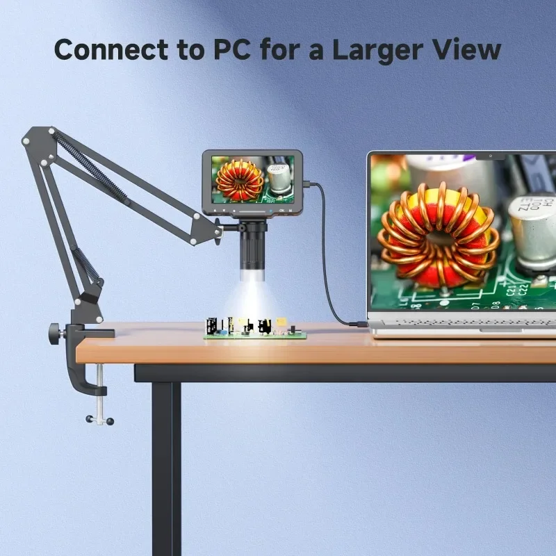 5inch Digital Microscope with Flexible Arm Stand 1920P HD Video Microscope 1000X Coin Microscope Tool for Error Coins PCB Repair