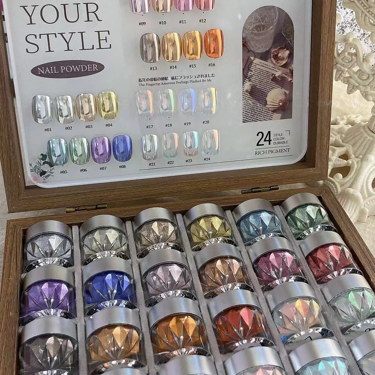 High-End Nail Art Set, 24 Colors Moonlight Mirror Powder Kit, Ultra-Fine Glitter, Japanese Style, Perfect for All Occasions - Image 3