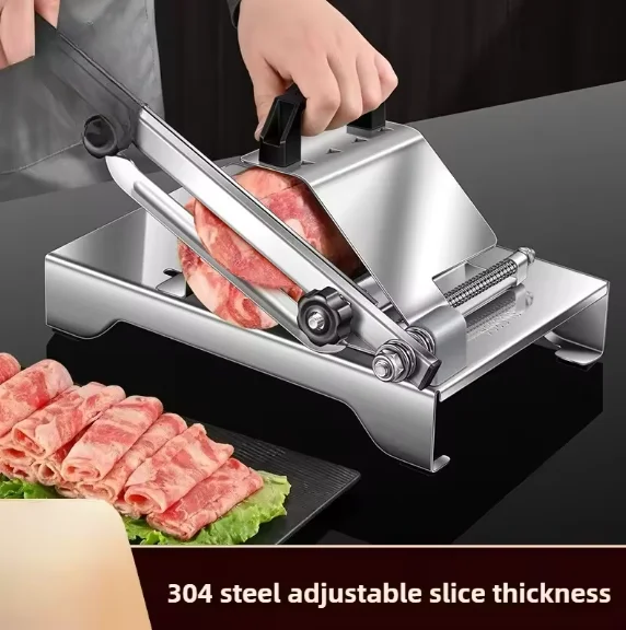 Manual Meat Slicer Machine, Compact Home & Commercial Lamb Roll Cutter for Frozen Meat, Beef & Rice Cakes