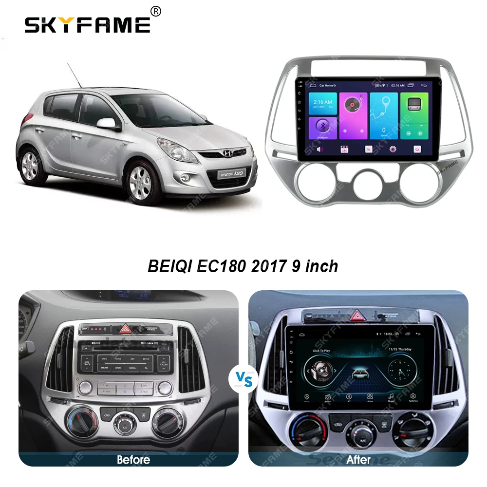 SKYFAME Cable de marco de Fascia de coche para Hyundai i20 2009-2013 Android Kit de Panel de montaje de tablero de Radio de pantalla grande