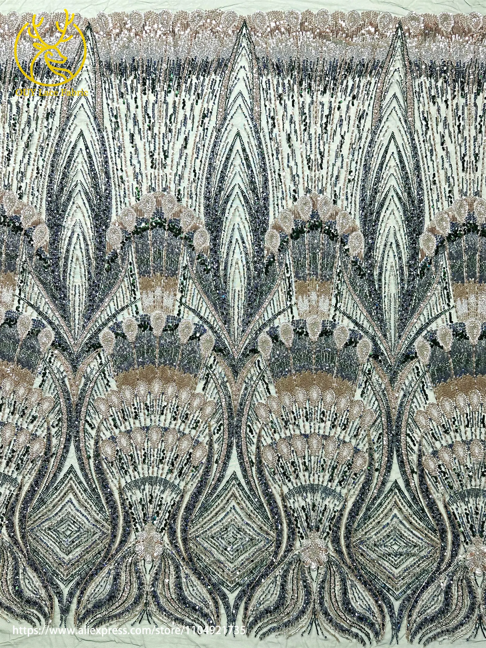 Fine African Handmade Heavy Beaded Lace Fabric 2025 High Quality French Nigerian Sequins Tulle Mesh Lace Fabric Party Dresses