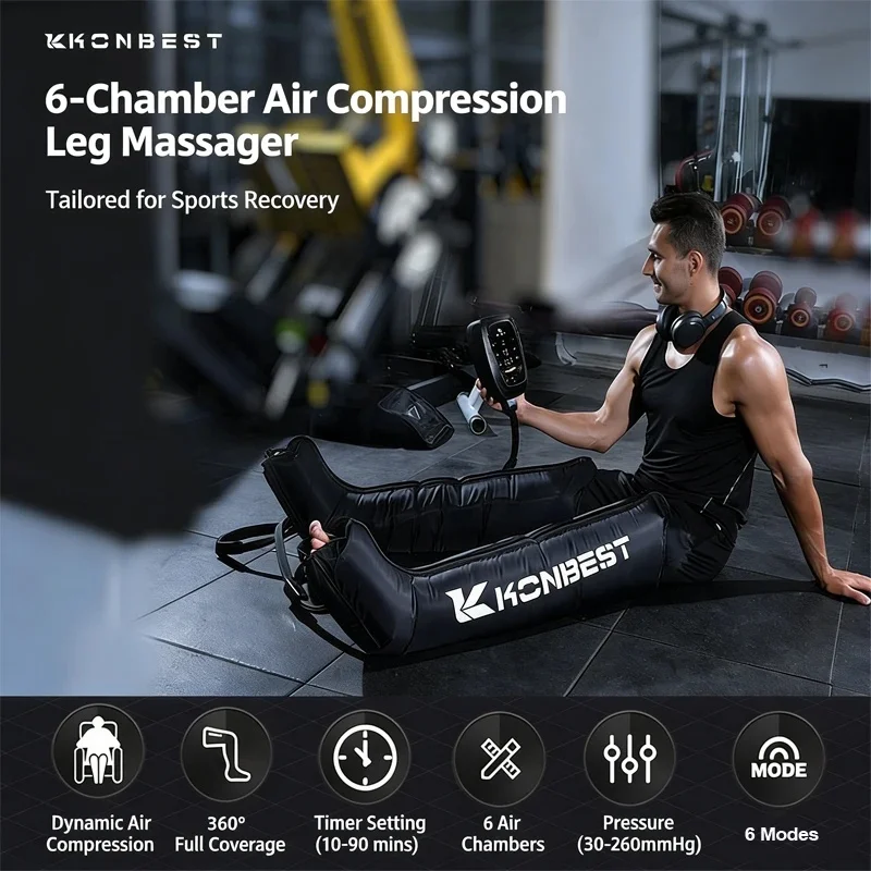 6 Chambers Air Pressure Leg Massager Compression Boots Pressotherapy Foot Calf Massager Physiotherapy for Fast Recovery