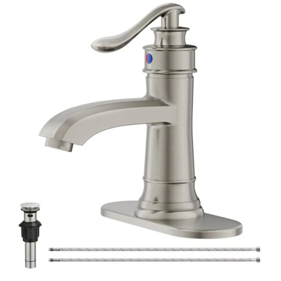 

Bathroom Faucet Single Hole Single Handle Farmhouse Vanity Lavatory Sink 1 or 3 Hole Deck Mount with Pop Up Drain with Overflow