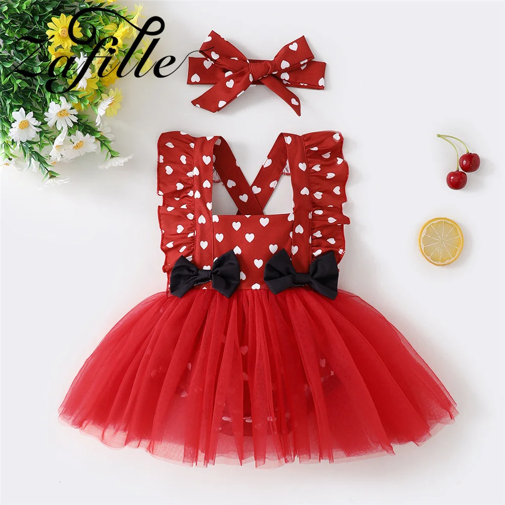 

ZAFILLE Heart Printed Patchwork Baby Girls Rompers Bowknot Lace Newborn Bodysuit For Kids Girls Clothing 2Pcs Infant Outwears