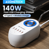 140W GaN Desktop Charging Station 5-port USB Type C Wireless Charger QC3.0 PD PPS Fast Charger For iPhone Samsung Laptop Tablet