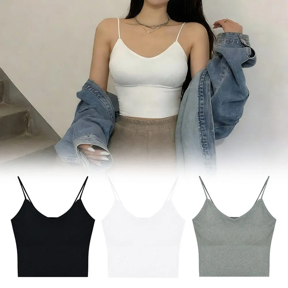 Sexy Slim Fit Women's Tank Top with Chest Pad Sleeveless Outerwear Base Layer Camis Crop Top Gifts
