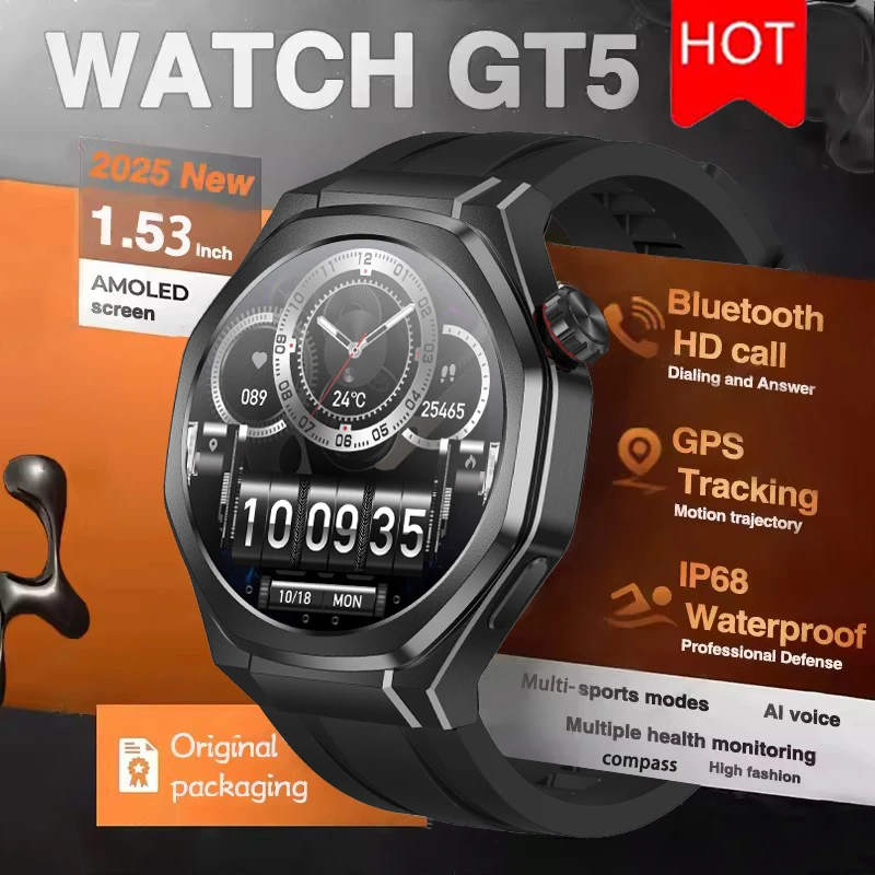 

Новинка для HUAWEI Watch 5 Utra, спортивные GPS-смарт-часы для мужчин, 1,53-дюймовый HD AMOLED-экран, IP68, водонепроницаемые, Bluetooth-вызовы, умные часы