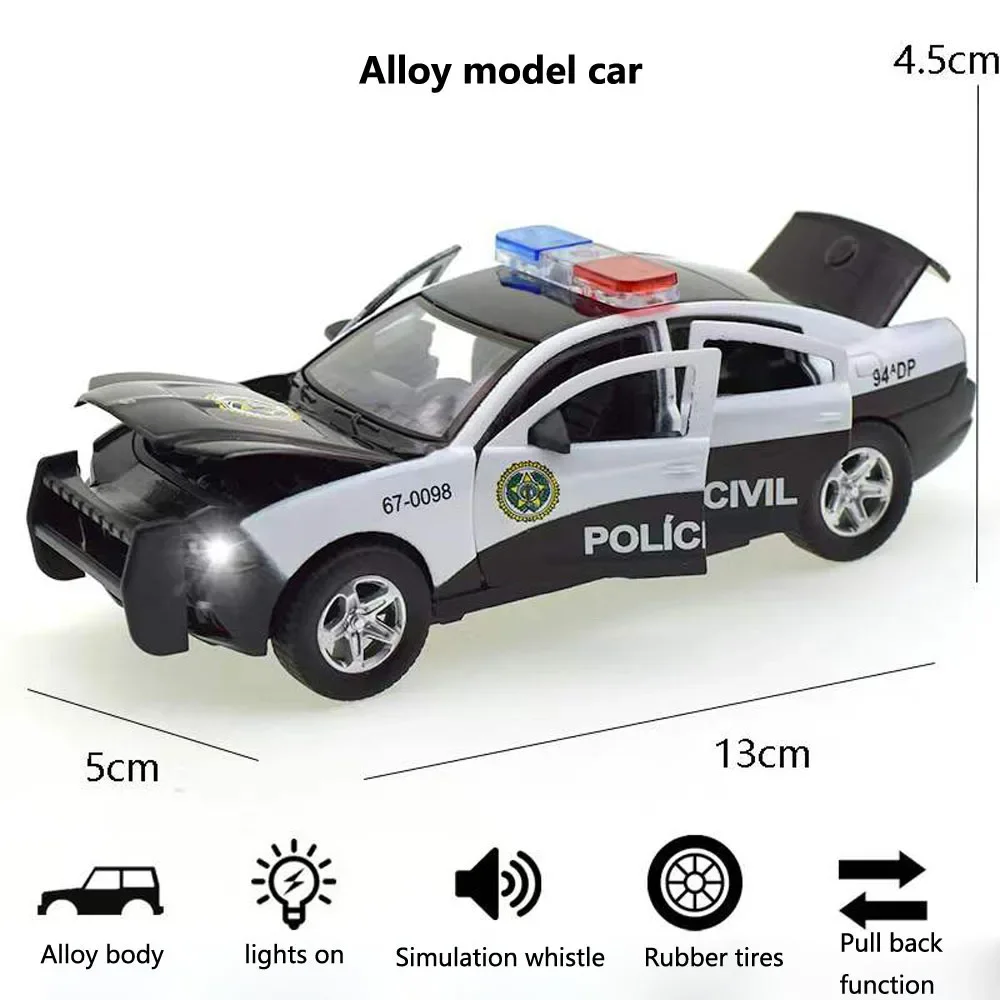 1:32 Alloy Dodge Charger Police Car Model Diecasts & Toy Vehicles Simulation Sound And Light Pull Back Collection Toys Gift