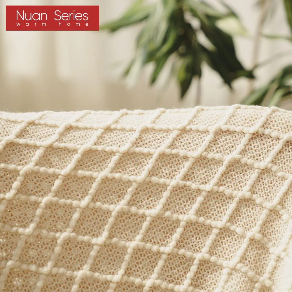 Tassel Plaid 100% Acrylic Blanket White/Beige/Yellow Super Warm Soft Comfortable Blankets Throw For Sofa/Bed Home Decor